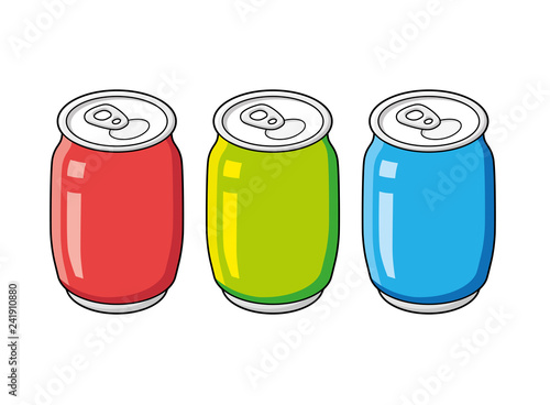 Beer, cola or soda soft drink cans isolated.