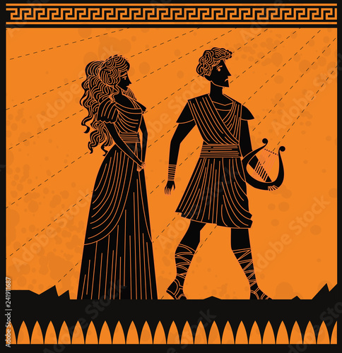 Eurydice and orpheus orange and black scene photo