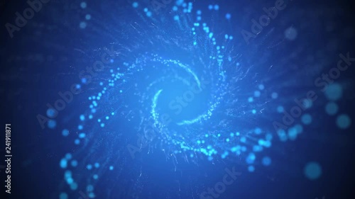 4K Bright blue galaxy cloud tunnel space particles