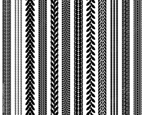Set of detailed tire prints illustration, seamless pattern