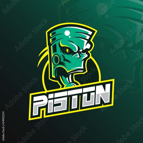piston mascot logo design vector with modern illustration concept style for badge, emblem and tshirt printing. green piston illustration.