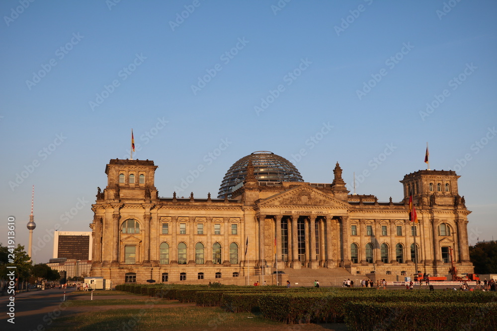 Sunset at the German Bundestag in Berlin, German