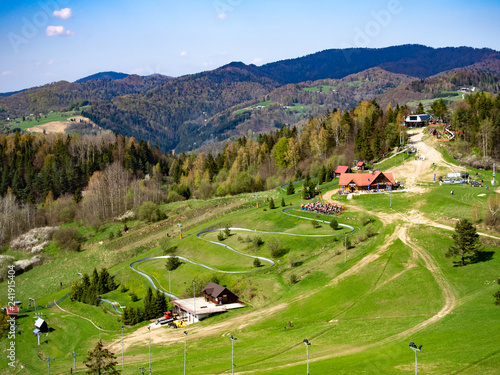 Ski Station Palenica in Summer. View from Szafranowka Mount, Szczawnica, Poland. photo