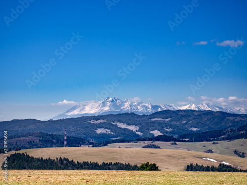High Tatras Mountains. View from Eastern Beskids, Pass Vabec. Near Stara Lubovna Town, Slovakia.