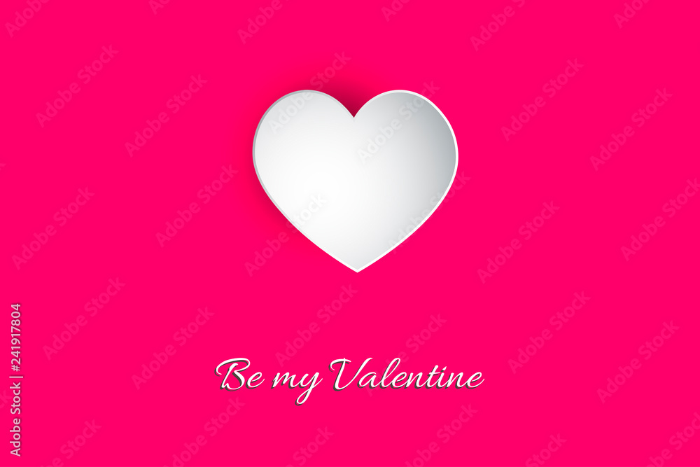 Happy Valentine's Day lettering Vector illustration! Beautiful Heart! Abstract paper art 3D Hearts on pink background. 
