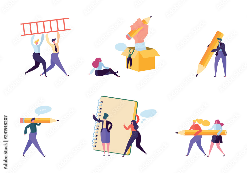 Creative Copywriter People Business Character Set. Writer Team Draw Pencil in Notebook. Hipster Freelancer Employee Success Career. Man Corporate Coworking Flat Cartoon Vector Illustration Creative Copywriter People Business Character Set. Writer Team Draw Pencil in Notebook. Hipster Freelancer Employee Success Career. Man Corporate Coworking Flat Cartoon Vector Illustration