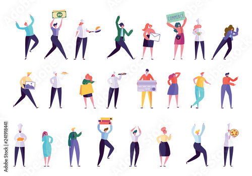 Creative Various People Professional Character Set. Businessman Work Isolated. Baker Chef Different Gesture Cook Food. Businesswoman Manager Flat Cartoon Vector Illustration Collection