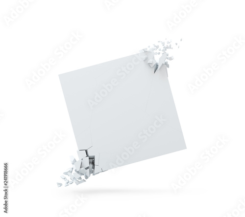 White banner in a form of a square with explosed corners photo