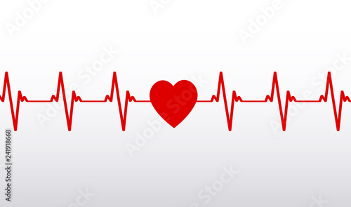 Cardiogram of a red symbolic heart isolated on white background.