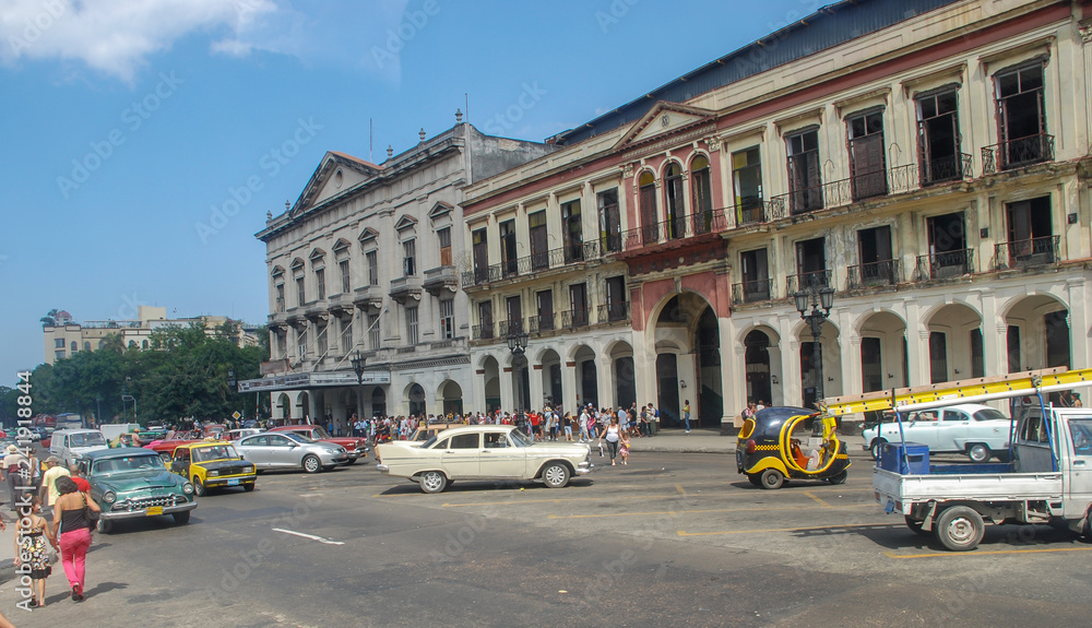 Havana city Cuba streets, people, cars