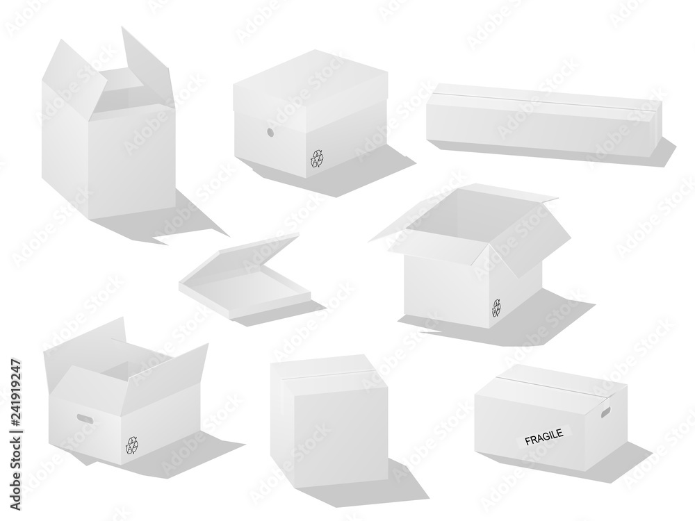 Vector collection of beautiful realistic white carton paper boxes on white background. Vector collection of beautiful realistic white carton paper boxes on white background.