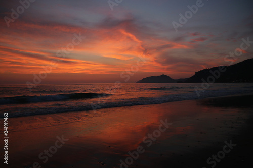 Red sea in twiglight on a beach on Corfu so colorful and lovely