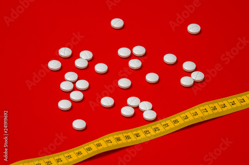 Diet concept. Slimming with pills, abletes, dangerous for health. anorexia, bulimia - dangerous. photo