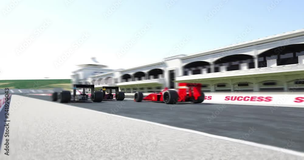 Formula one racing cars crossing finish line with numbers. High quality 3d animation Formula one racing cars crossing finish line with numbers. High quality 3d animation