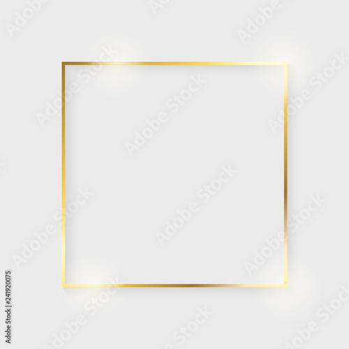 Golden luxury shiny glowing vintage frame with shadows. Isolated on white background gold border decoration – stock vector