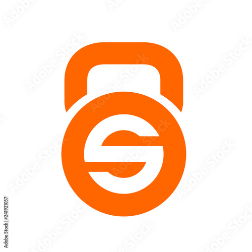Letter S and kettlebell Logo Icon,  Orange Color Vector Illustration