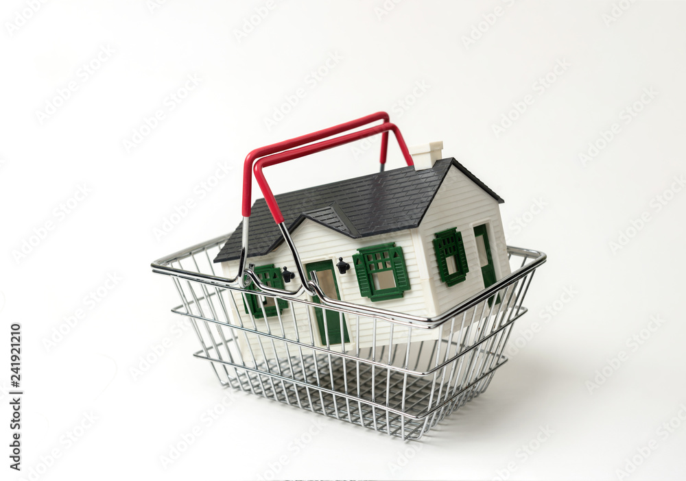buy a house concept. small house in a shopping cart
