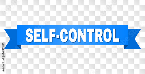 SELF-CONTROL text on a ribbon. Designed with white title and blue tape. Vector banner with SELF-CONTROL tag on a transparent background.