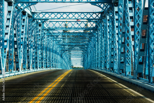 road inside the John A Roebling suspension bridge in Cincinnati Ohio