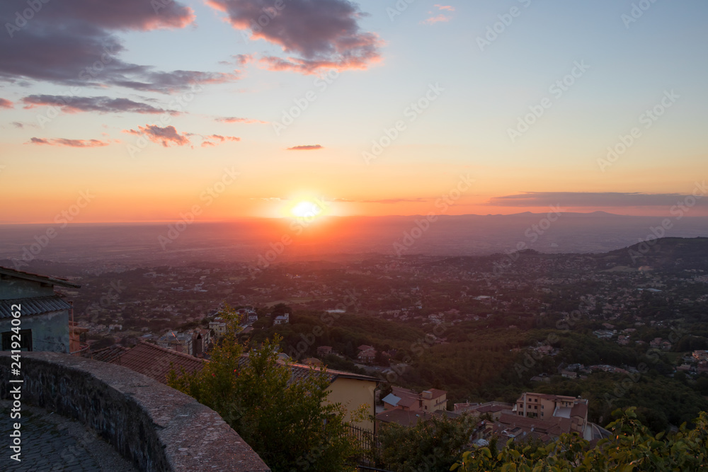 Beautiful sunset view over the city of Rome