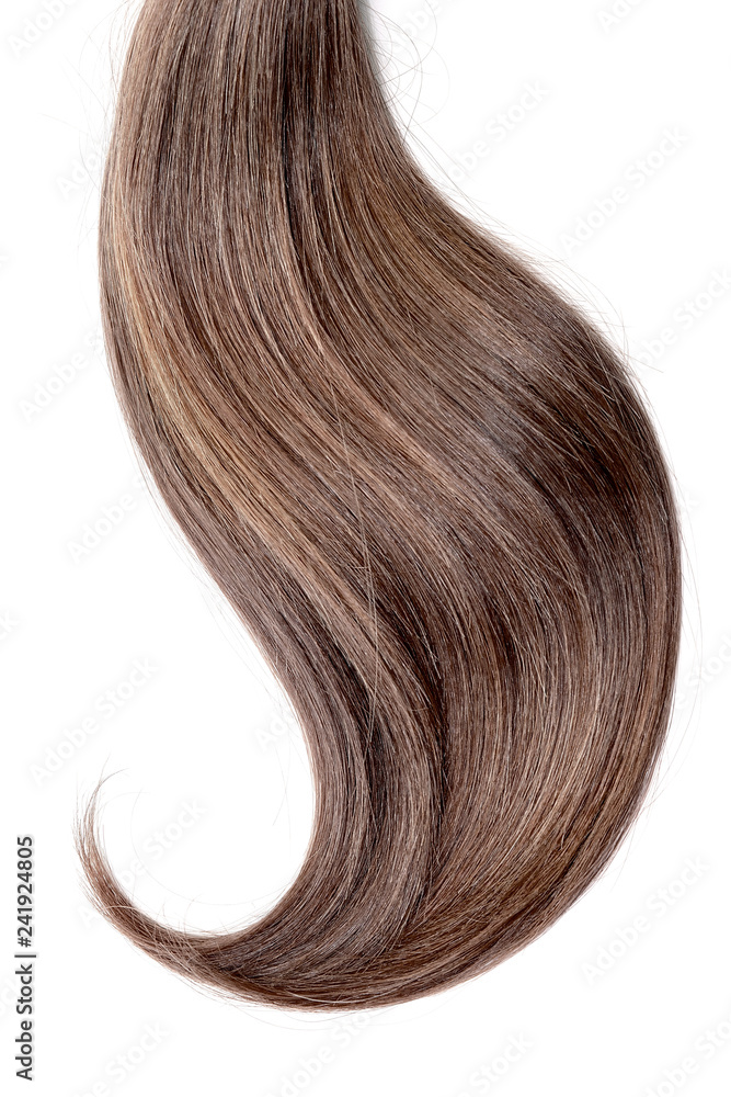 Brown hair, isolated on white background. Long and disheveled ponytail Brown hair, isolated on white background. Long and disheveled ponytail