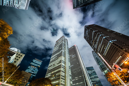 looking up night view in shinjuku  tokyo  japan