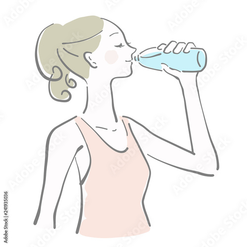 水　飲む　女性　余白　水分補給　ベクター