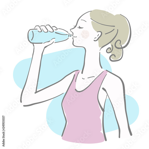 水　飲む　女性　余白　水分補給　ベクター