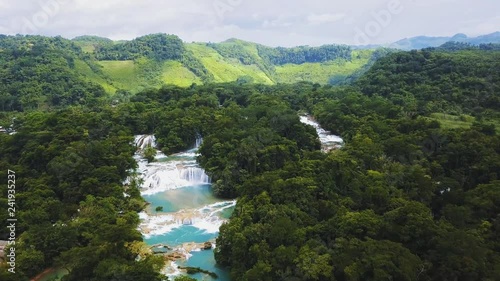 Aerial view of agua azul waterfalls in Chiapas Mexico