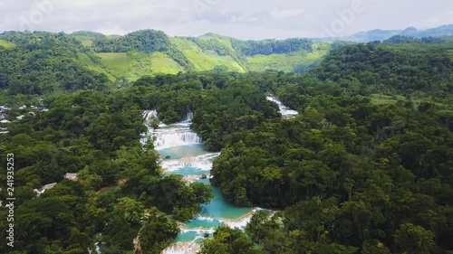 Aerial view of agua azul waterfalls in Chiapas Mexico