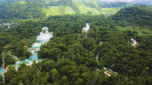 Aerial view of agua azul waterfalls in Chiapas Mexico