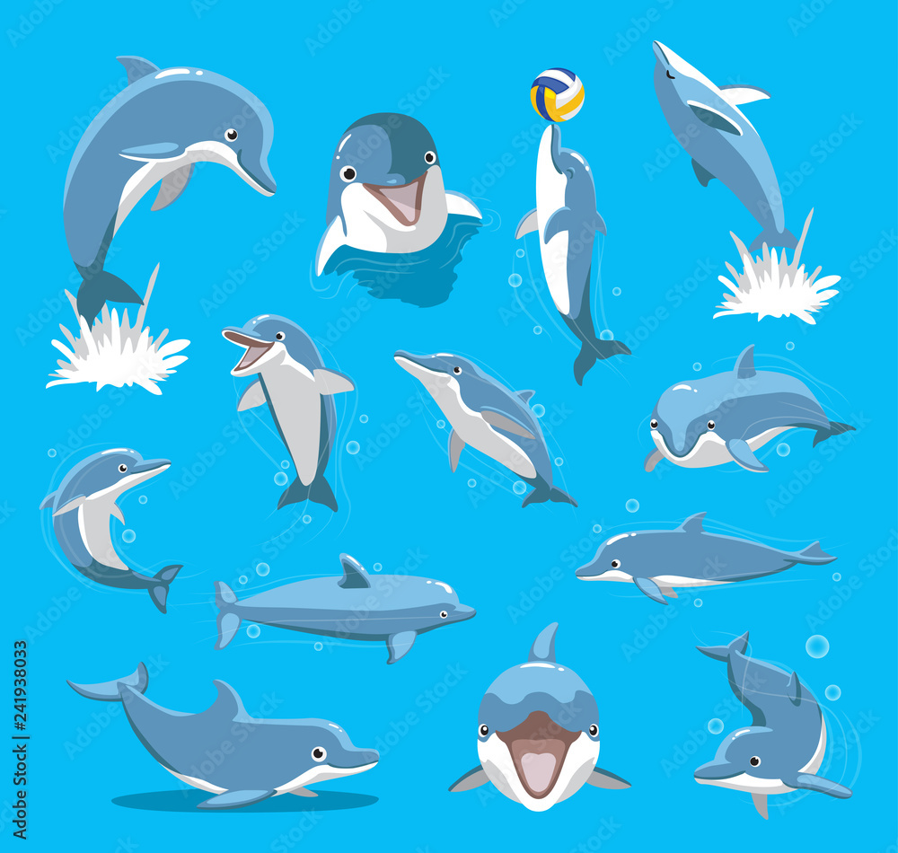Fototapeta premium Butlonosych delfinów piłkę kreskówka wektor ilustracja