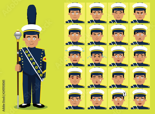 Marching Band Drum Major Cartoon Character Emotion faces