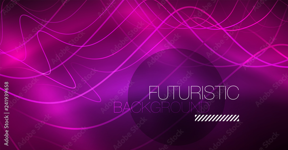 Abstract shiny glowinng color wave design element on dark background - science or technology concept Abstract shiny glowinng color wave design element on dark background - science or technology concept