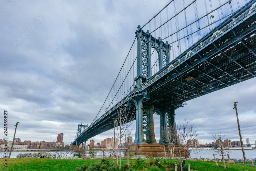 Manhattan skyline viewed from Brooklyn with Manhattan bridge, in New York City, USA