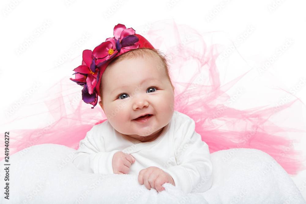 happy beautiful baby girl in tutu skirt and hat happy beautiful baby girl in tutu skirt and hat