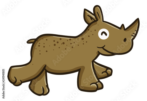 Cute and funny rhino running and smiling - vector