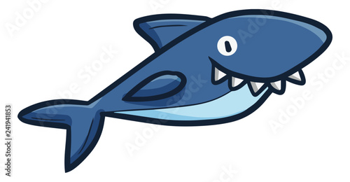 Funny and scary blue shark smiling - vector