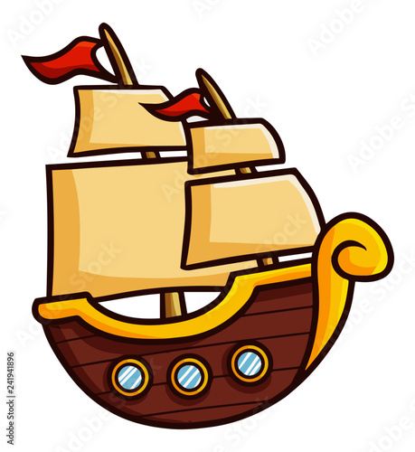 Funny and cute vintage pirate ship - vector