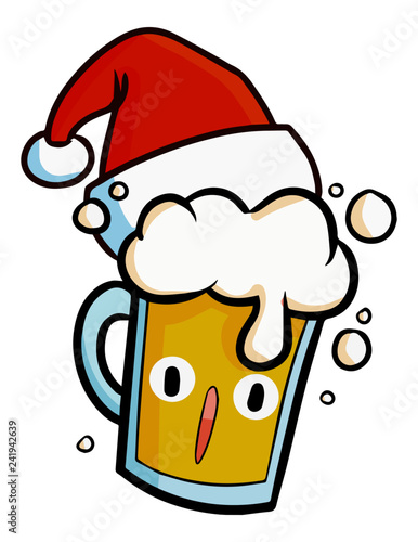 Cute and funny glass of fresh beer wearing Santa's hat for christmas - vector
