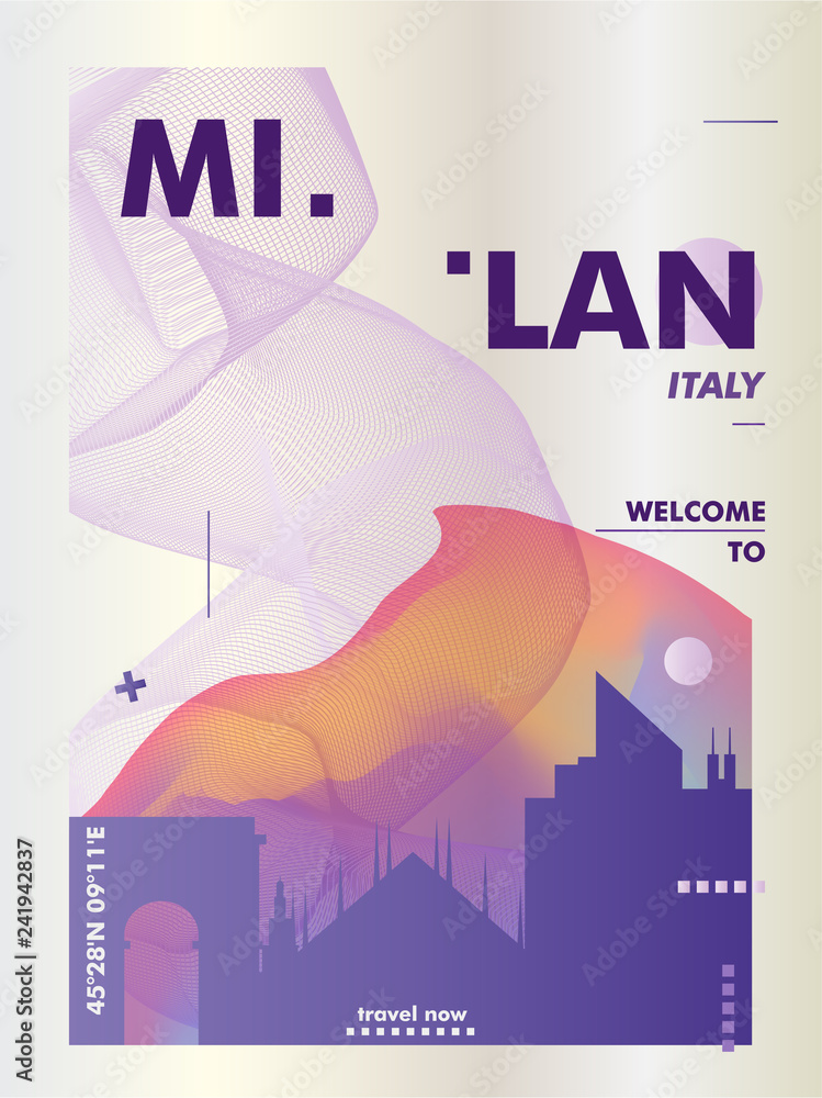 Naklejka premium Italy Milan skyline city gradient vector poster