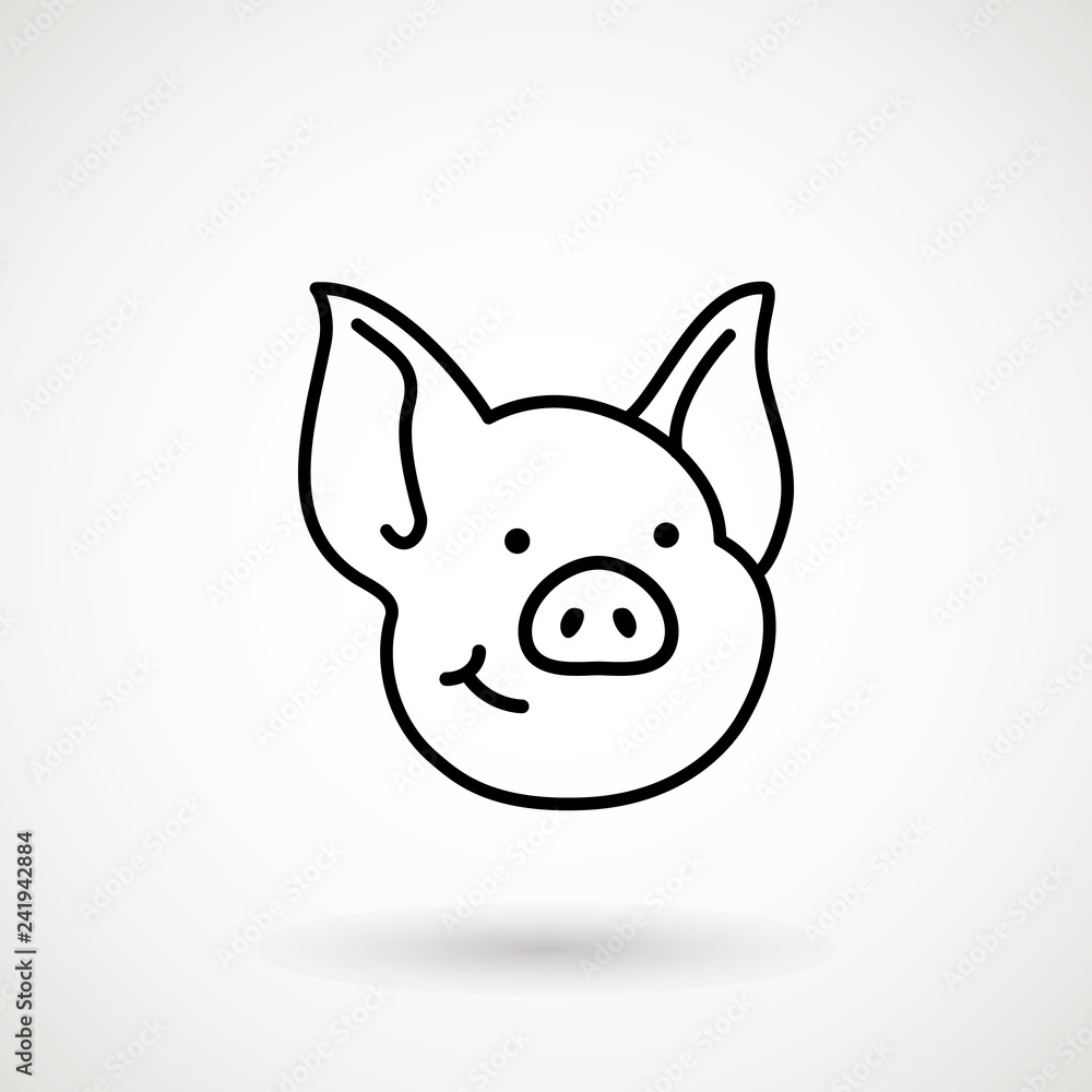 Pig line icon. logo Piglet face with smile in outline style. Icon of Cartoon pig head with smile. Chinese New Year 2019. Zodiac. Chinese traditional Design, decoration Vector illustration. Pig line icon. logo Piglet face with smile in outline style. Icon of Cartoon pig head with smile. Chinese New Year 2019. Zodiac. Chinese traditional Design, decoration Vector illustration.