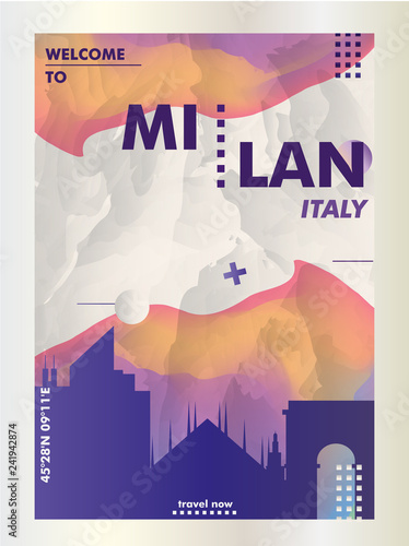 Italy Milan skyline city gradient vector poster