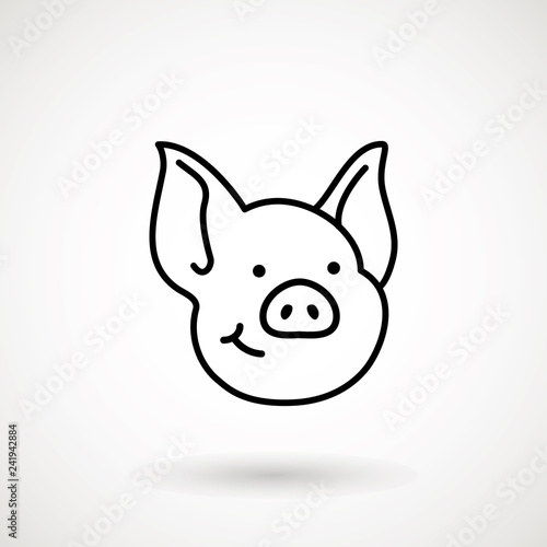Pig line icon. logo Piglet face with smile in outline style. Icon of Cartoon pig head with smile. Chinese New Year 2019. Zodiac. Chinese traditional Design, decoration Vector illustration.