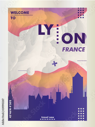 France Lyon skyline city gradient vector poster