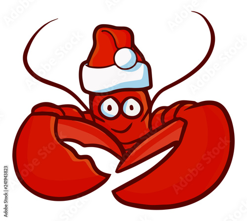 Funny and cute lobster wearing Santa's hat for christmas from front view - vector