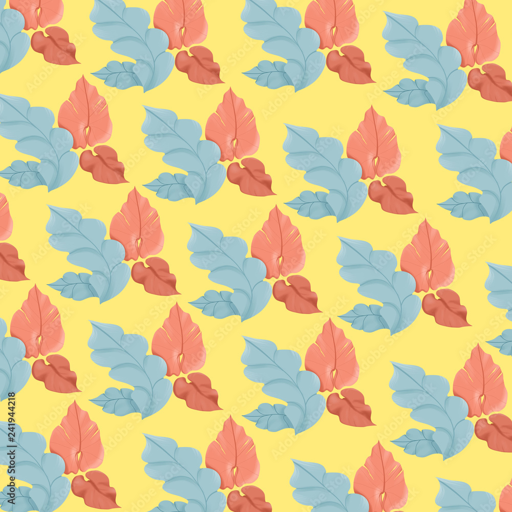 Seamless leaf pattern with yellow background for wallpaper and clothes
