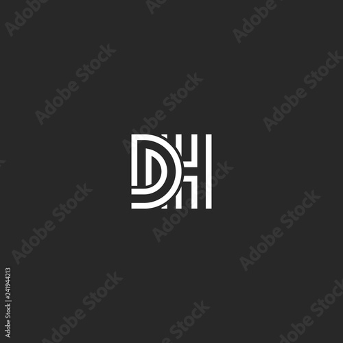 Monogram overlapping letters initials DH logo, weaving two letters D and H creative typography wedding emblem