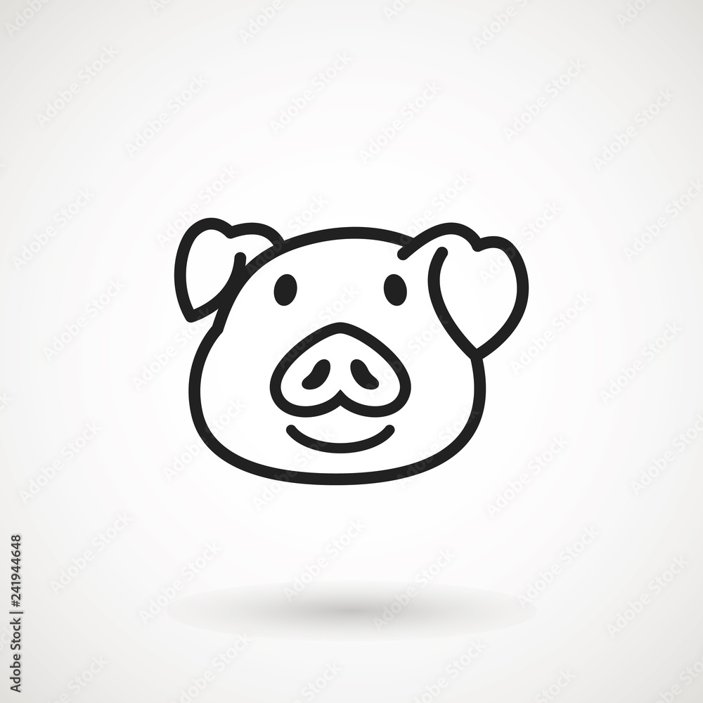 Pig line icon. logo Piglet face with smile in outline style. Icon of Cartoon pig head with smile. Chinese New Year 2019. Zodiac. Chinese traditional Design, decoration Vector illustration. Pig line icon. logo Piglet face with smile in outline style. Icon of Cartoon pig head with smile. Chinese New Year 2019. Zodiac. Chinese traditional Design, decoration Vector illustration.
