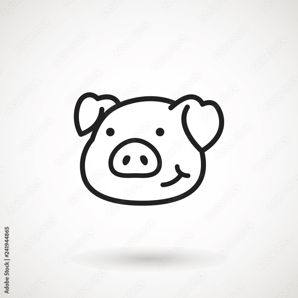 Pig line icon. logo Piglet face with smile in outline style. Icon of Cartoon pig head with smile. Chinese New Year 2019. Zodiac. Chinese traditional Design, decoration Vector illustration. Pig line icon. logo Piglet face with smile in outline style. Icon of Cartoon pig head with smile. Chinese New Year 2019. Zodiac. Chinese traditional Design, decoration Vector illustration.